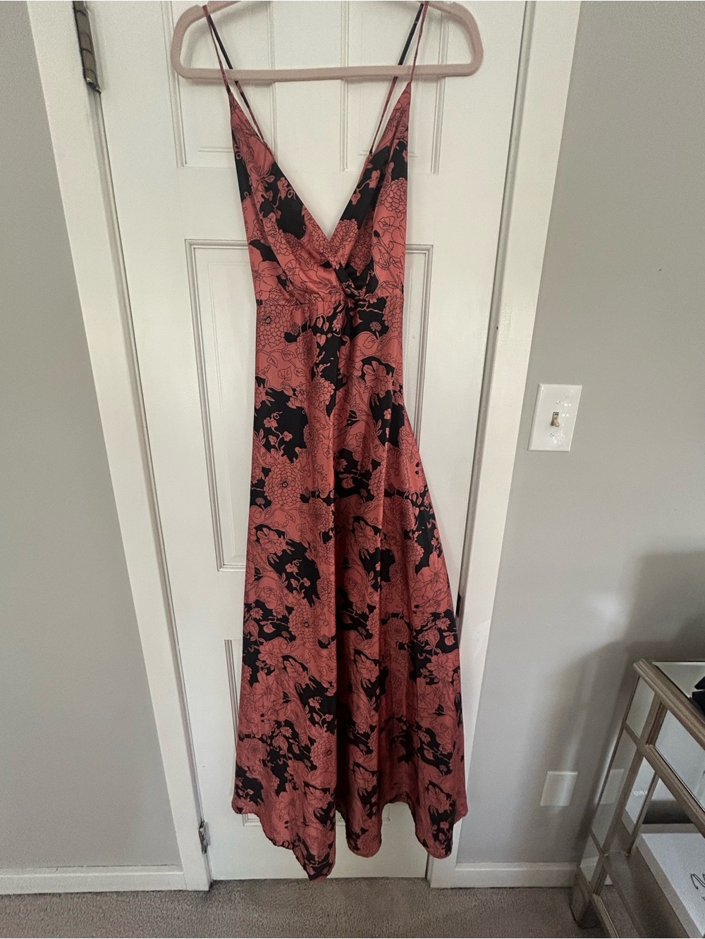Lulu's Rose-Pink and Black Floral Slip Maxi Dress